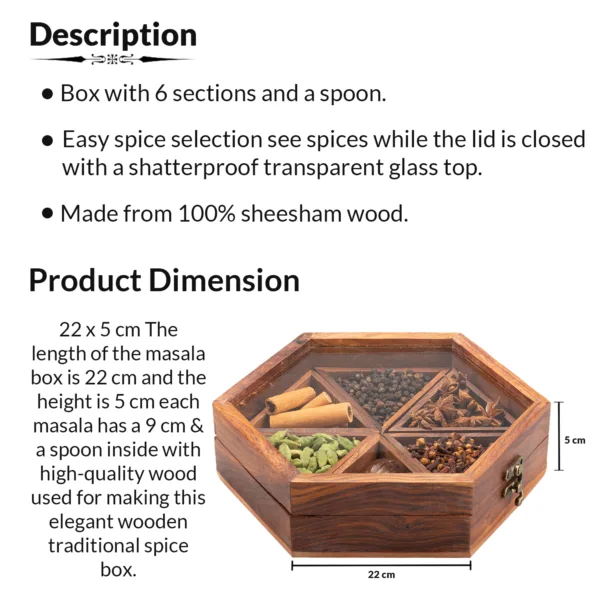 Wooden box for spices gift (Hexagonal& 6 Containers) - Image 6