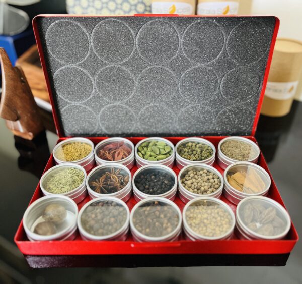 different spices stored in a box