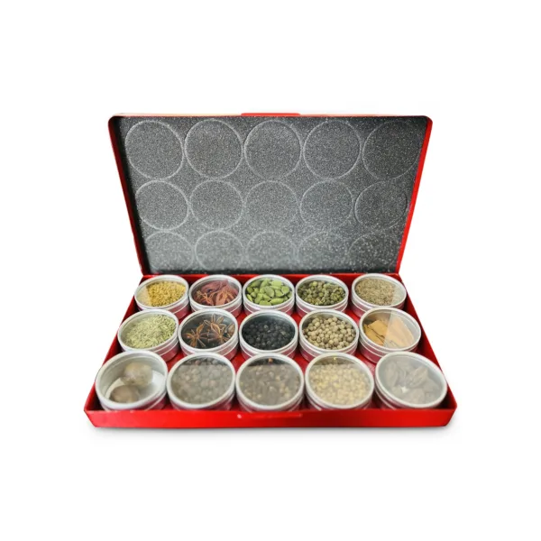 different spices stored in a box