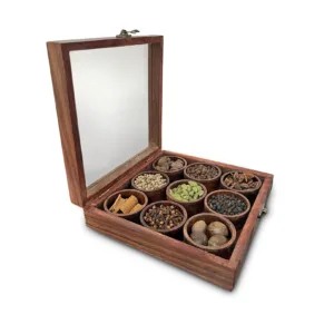 spices in wooden box