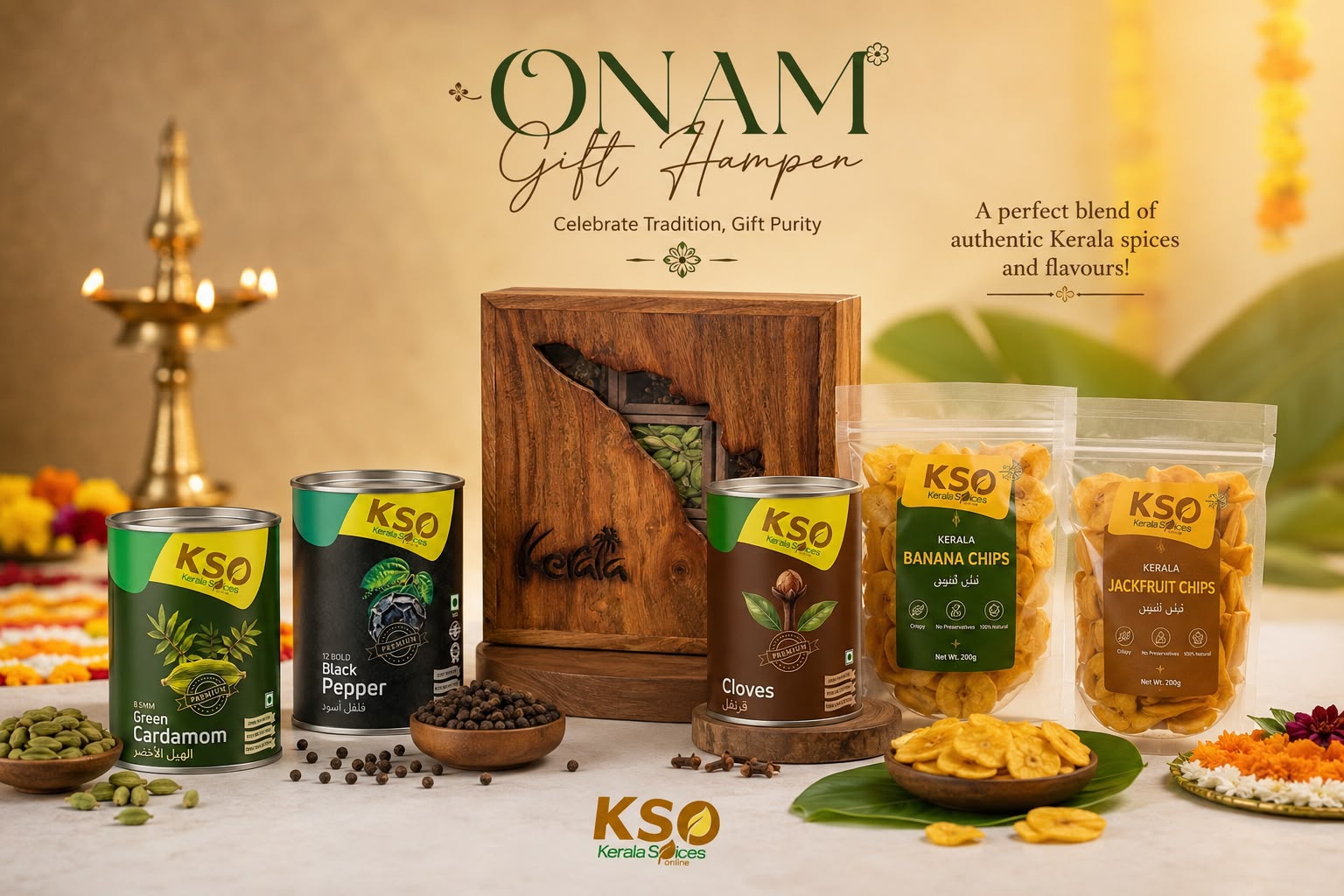 KSO Kerala Onam Gift Hamper packaged and ready to ship — authentic Onam gift
