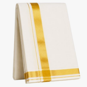 Kerala Pure Cotton Off White mundu, Golden Jari Cotton 4 Meter Dhoti